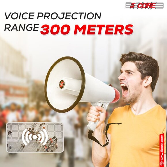5 CORE 50W Megaphone Bullhorn Cheer Bull Horn Speaker Rechargeable 300M Range Si - Picture 8 of 12